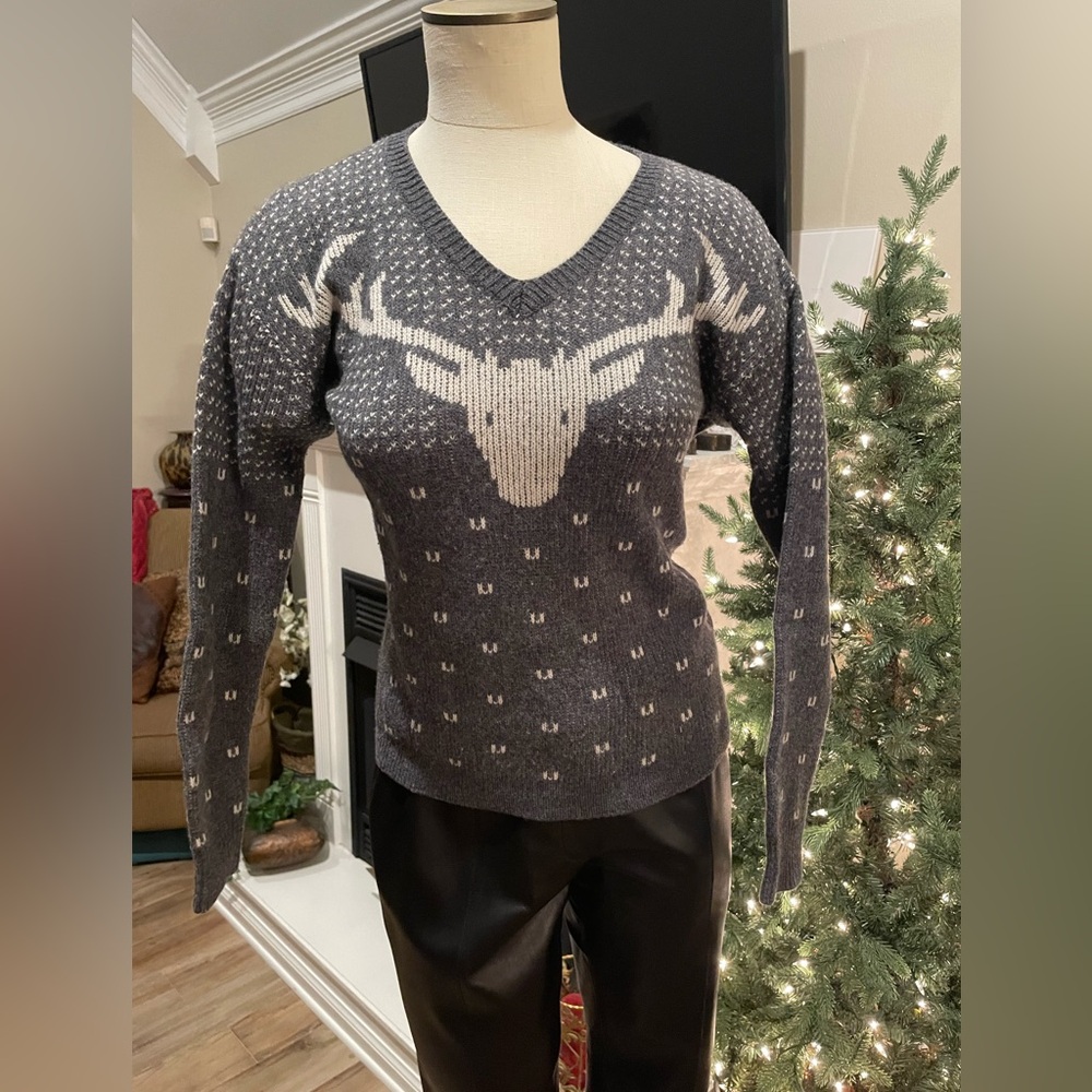 J. Crew Charcoal and cream Knit Sweater with reindeer. So cute!!